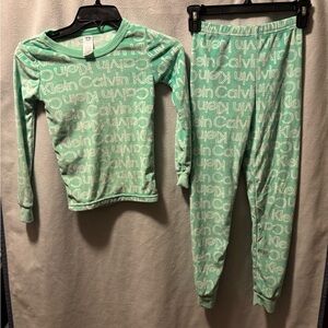 Calvin Klein Girls Mint Green Logo Long Sleeve Pajama Set